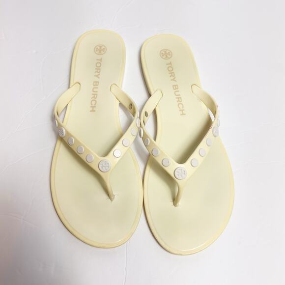 TORY BURCH WOMEN'S WHITE YELLOW STUDDED JELLY SANDALS SIZE 9 - Picture 3 of 7